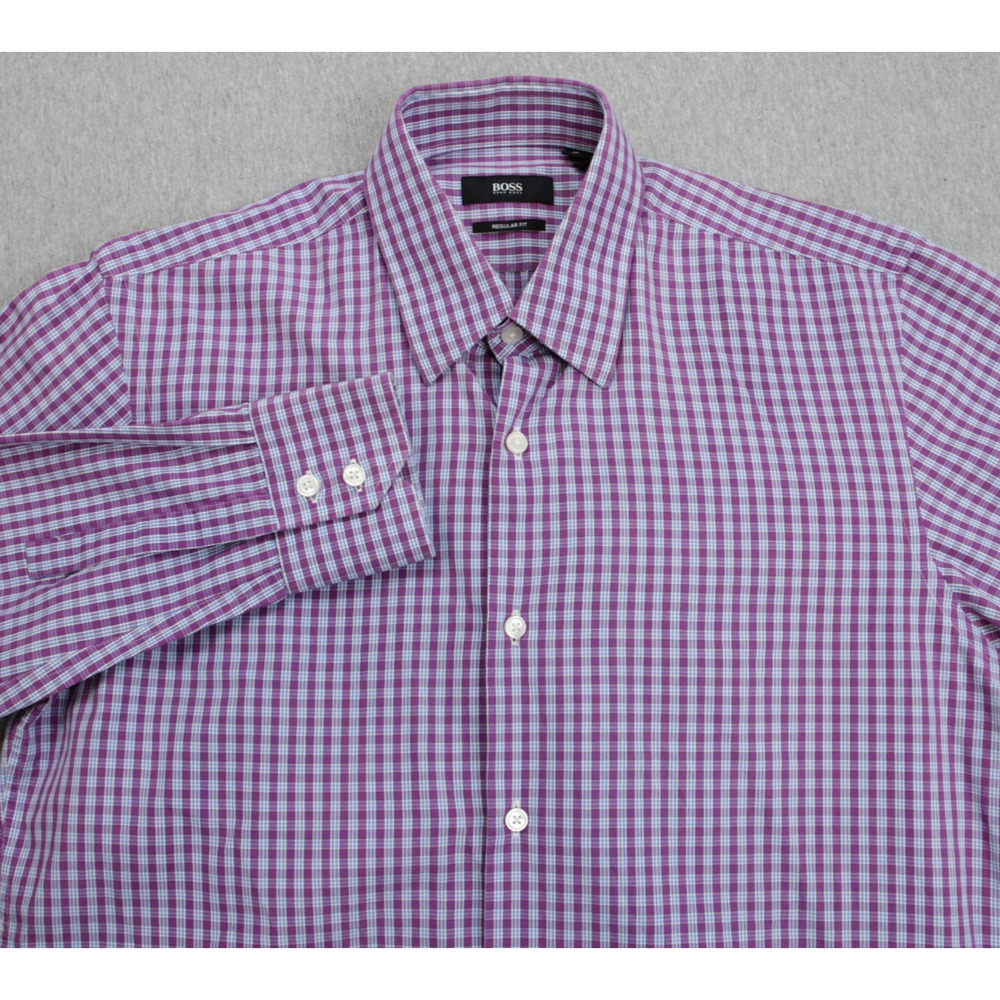 Hugo Boss Shirt Mens 15 - 34/35 Windowpane Regular 100% Cotton Button Up